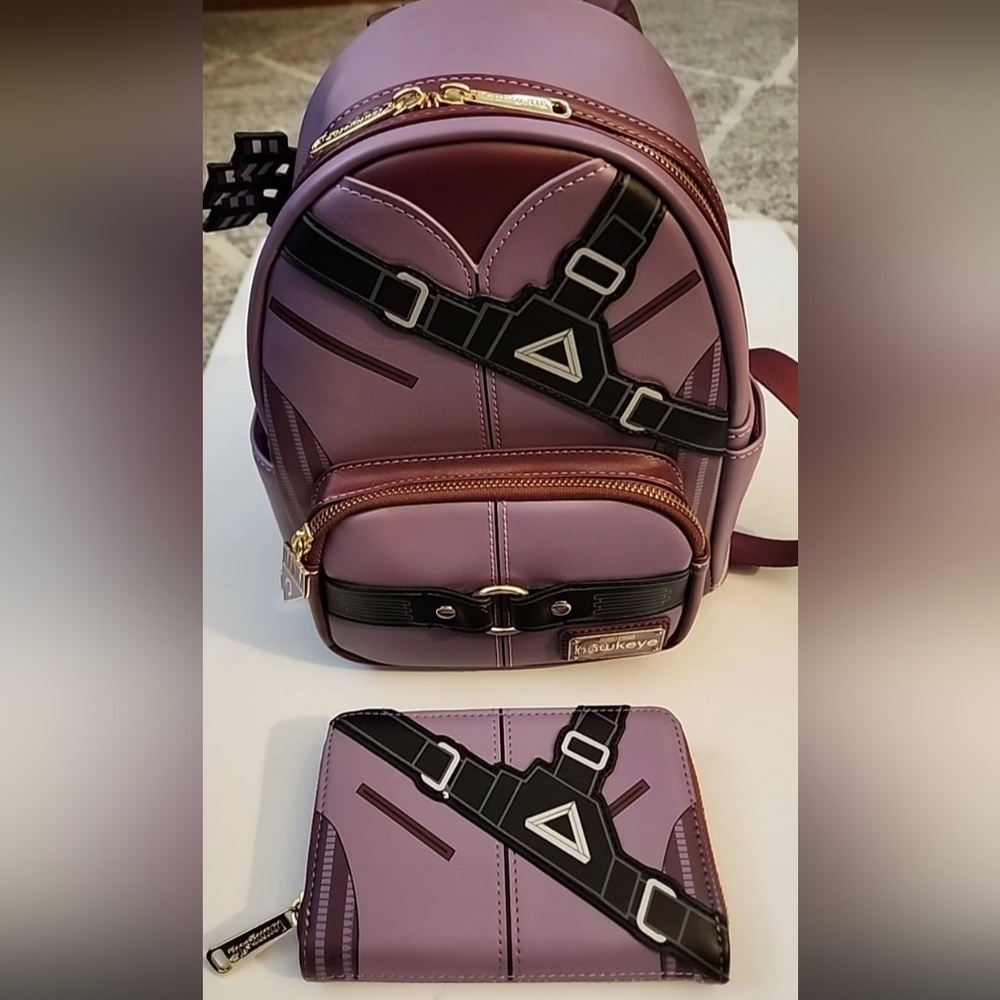 Loungefly Marvel Hawkeye Kate Bishop Mini Backpack And Wallet.